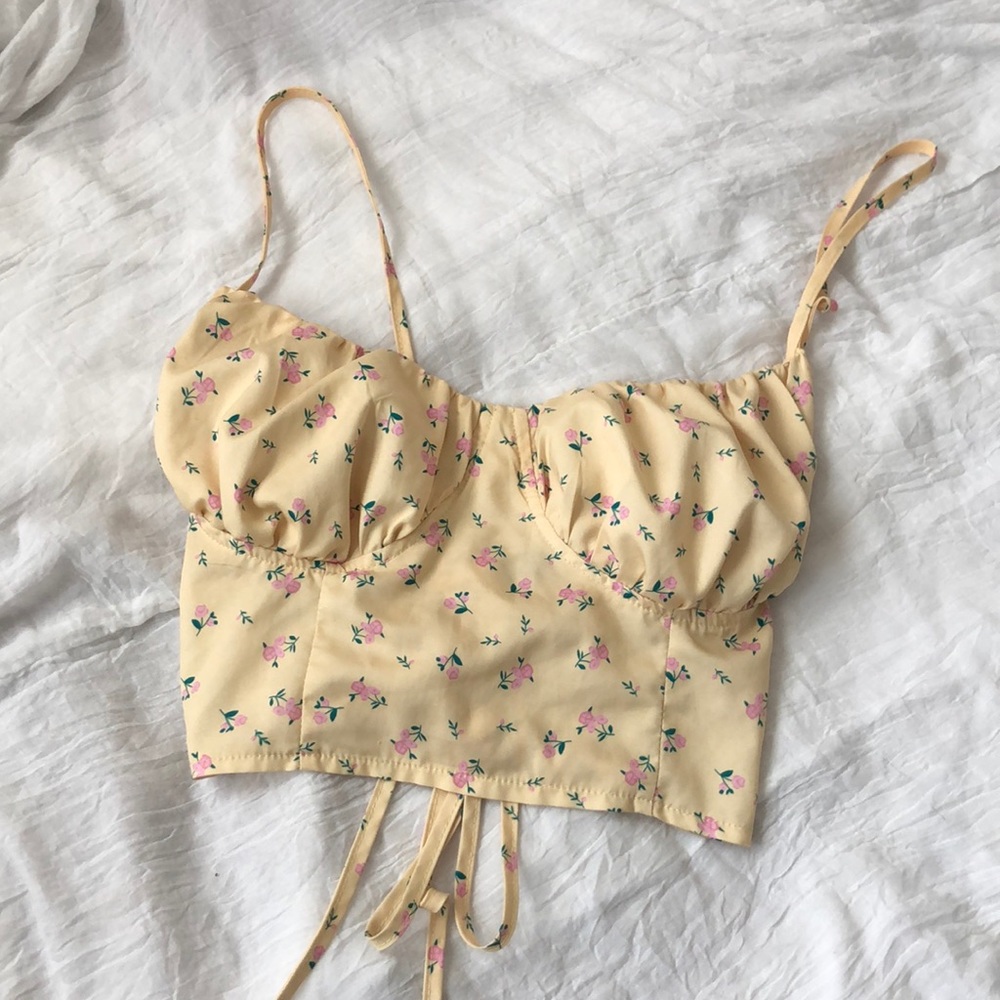 Shein yellow floral corset blouse top cropped